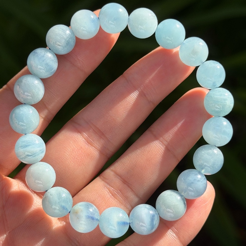 9.5mm stretchable blue aquamarine bracelet 0397‎